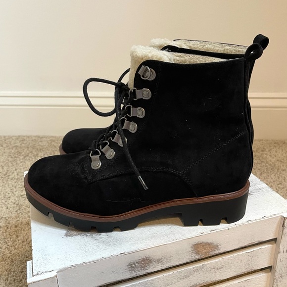 Cliffs By White Mountain Black Suede Sherpa Lined Hiking Gorpcore Boots - Picture 7 of 15